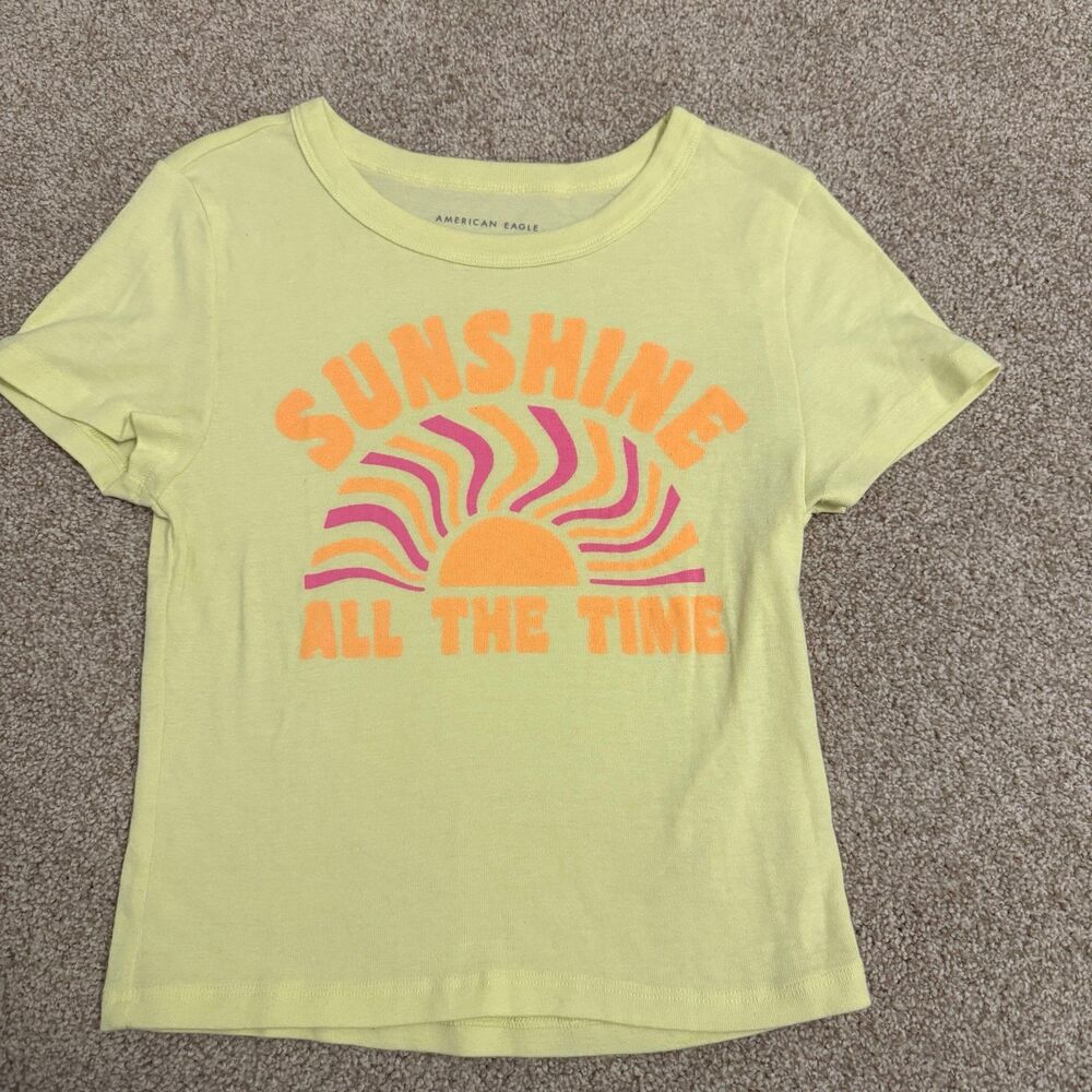 American Eagle Graphic Tee Kids Medium Yellow Sunshine All The Time Short Sleeve